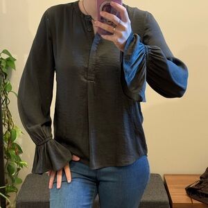 Deep Olive Long Sleeve Peasant Shirt Blouse